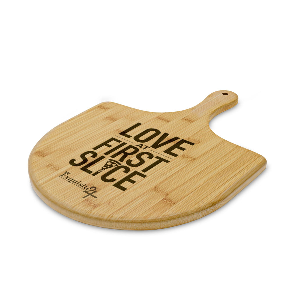 Engraved Bamboo Pizza Board– "Love at First Slice"