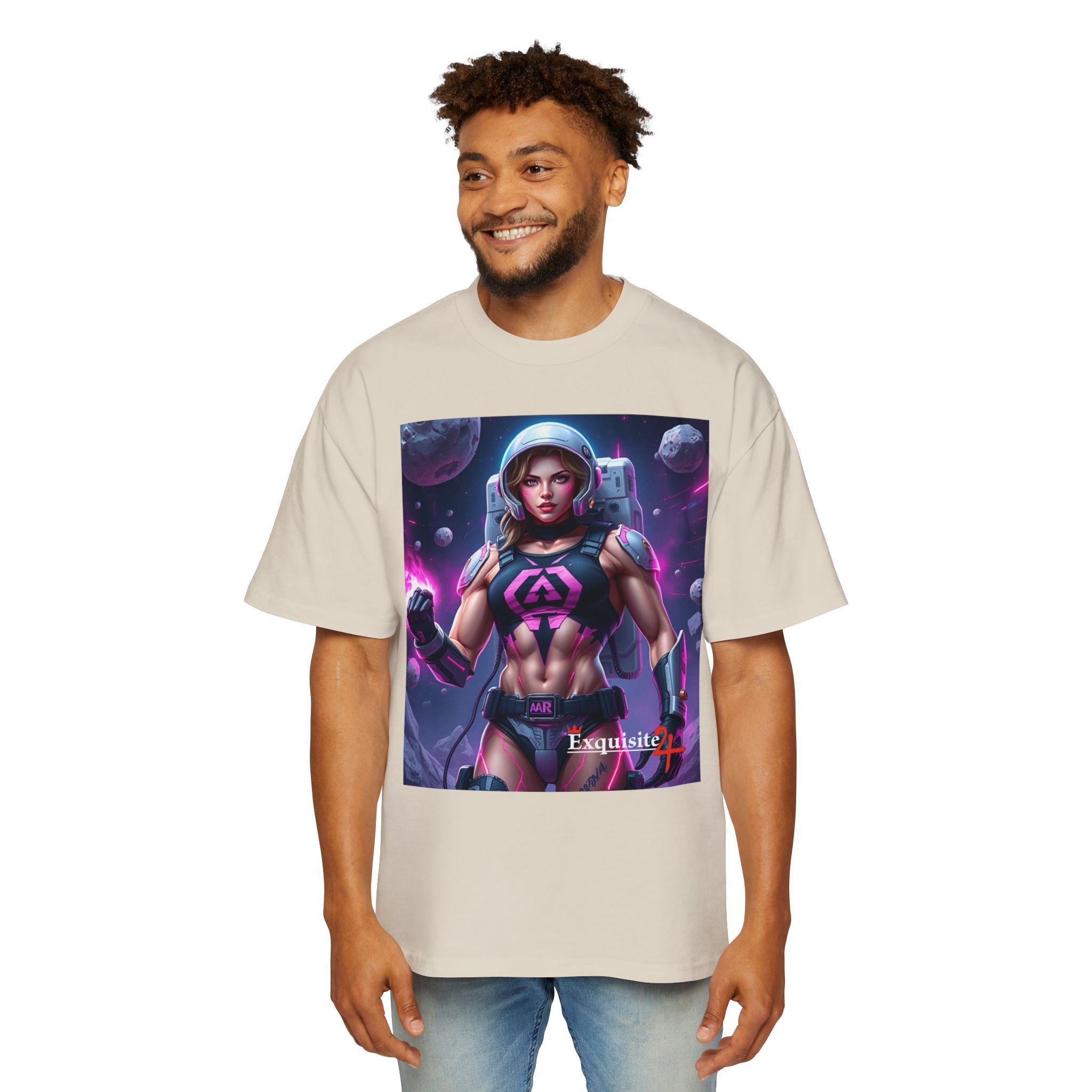 Astronaut Warrior Graphic Tee — Men's Sci‑Fi Space Gamer Oversized Shirt