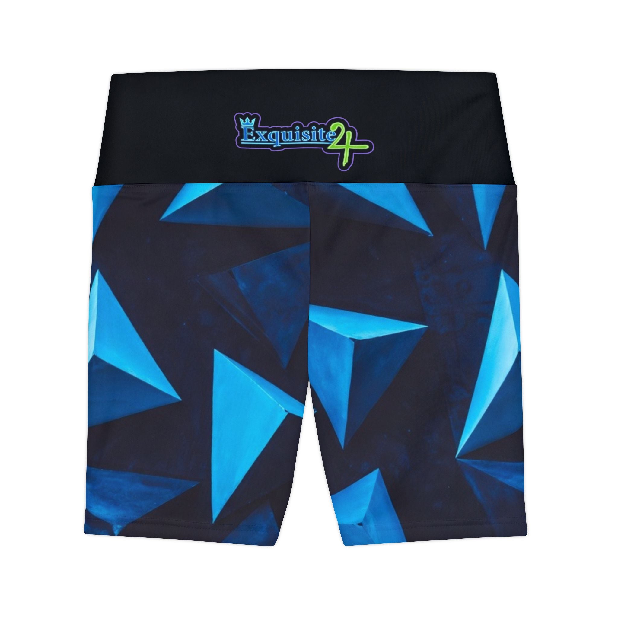 Blue Geometric Workout Shorts — Exquisite 24 Logo
