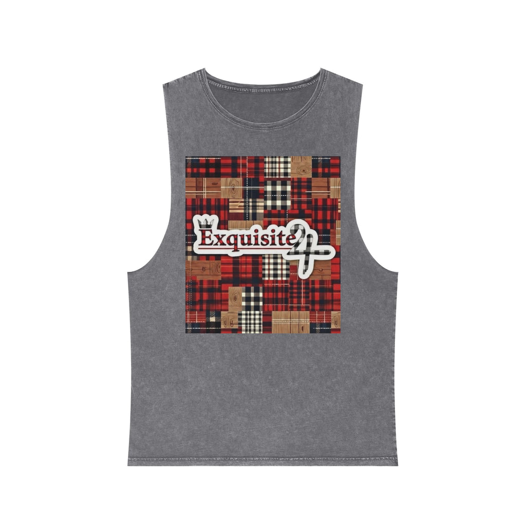 Exquisite 24 Patchwork Tank Top — Stonewash Plaid Graphic Tank
