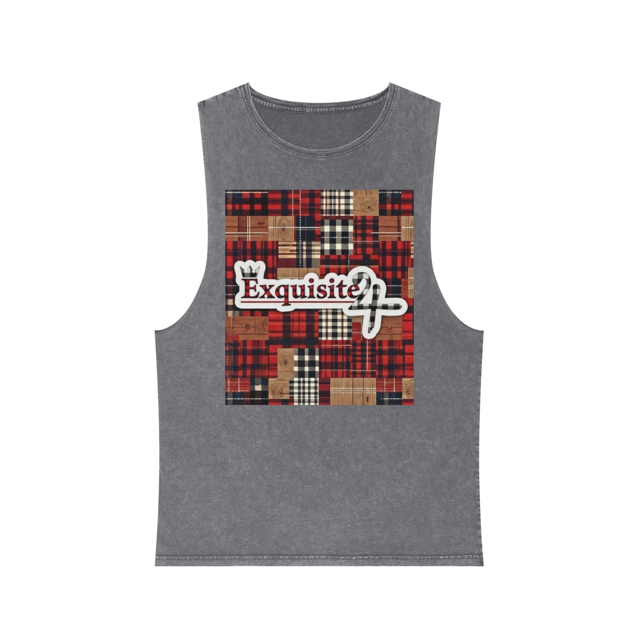Exquisite 24 Patchwork Tank Top — Stonewash Plaid Graphic Tank