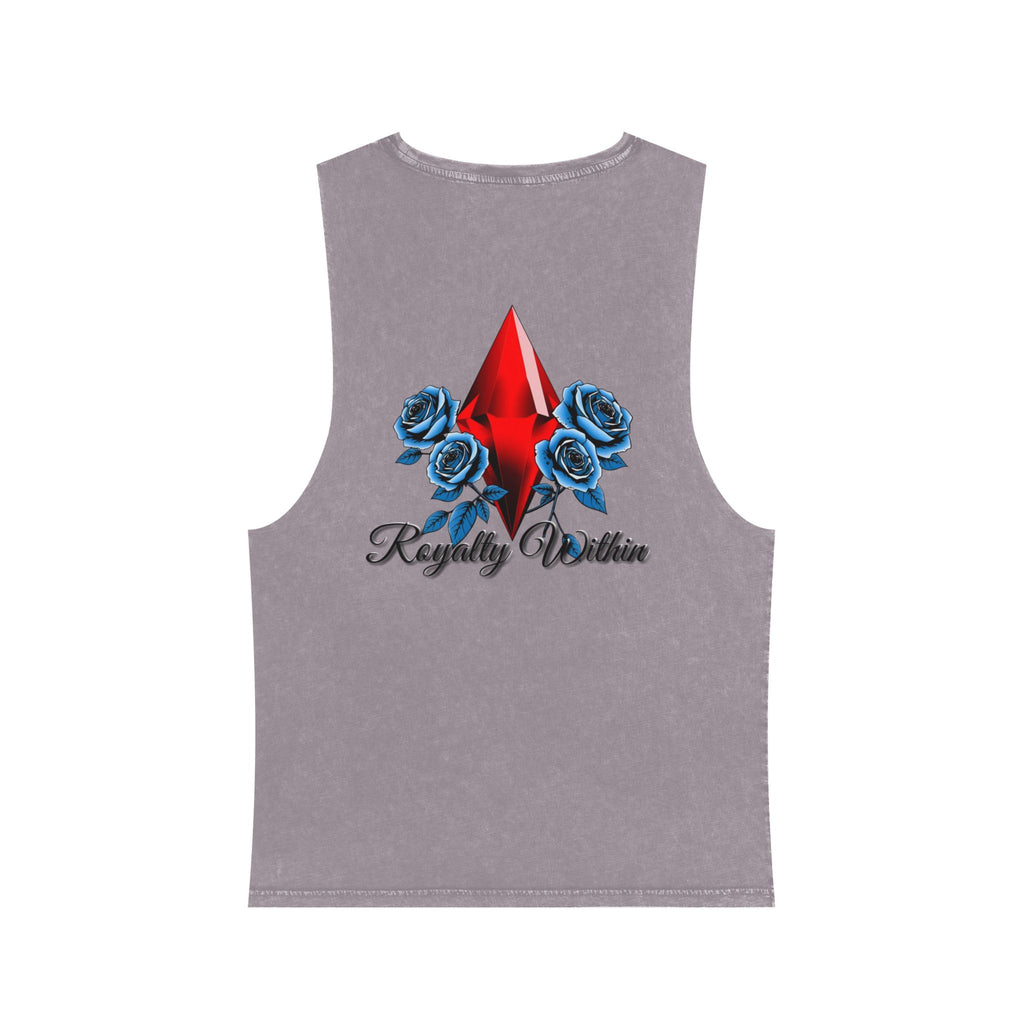 Stonewash Graphic Tank Top — Neon Lips & Red Gem Artwork