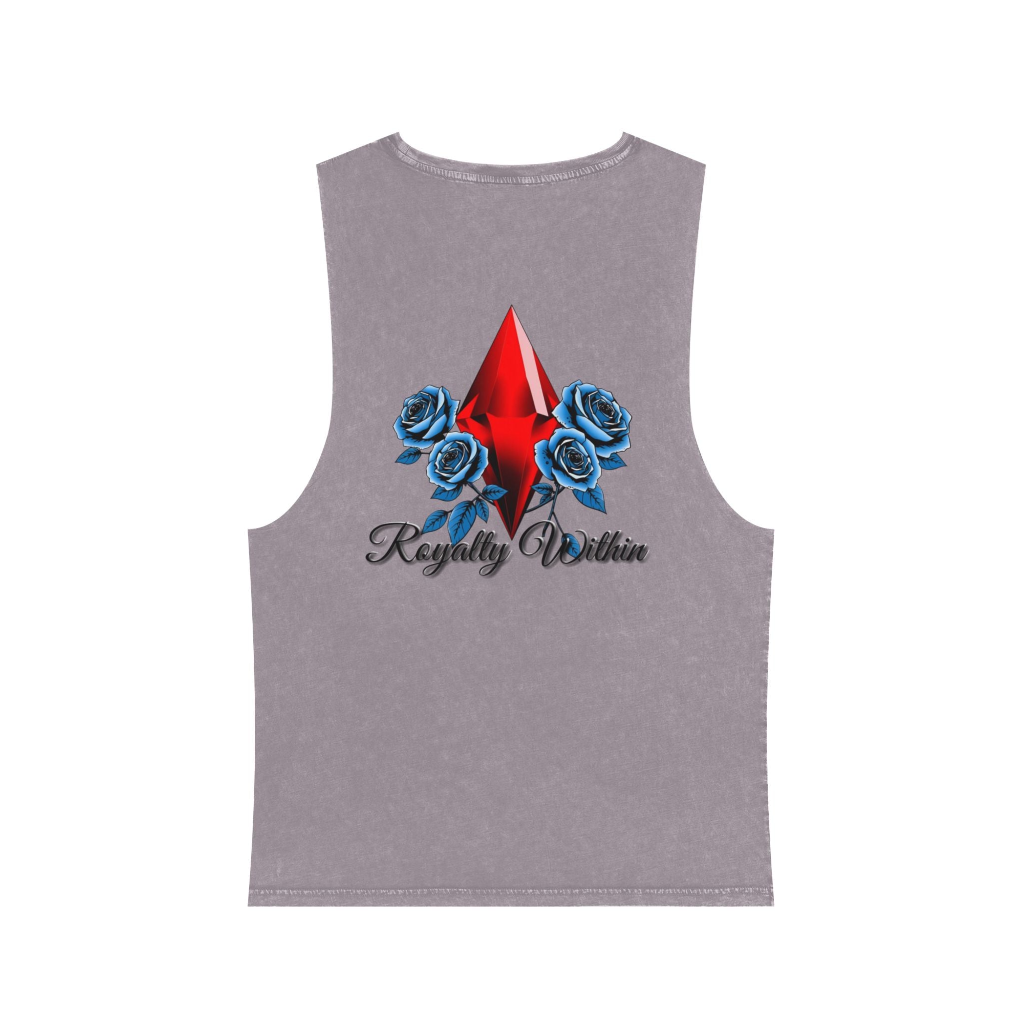 Stonewash Graphic Tank Top — Neon Lips & Red Gem Artwork