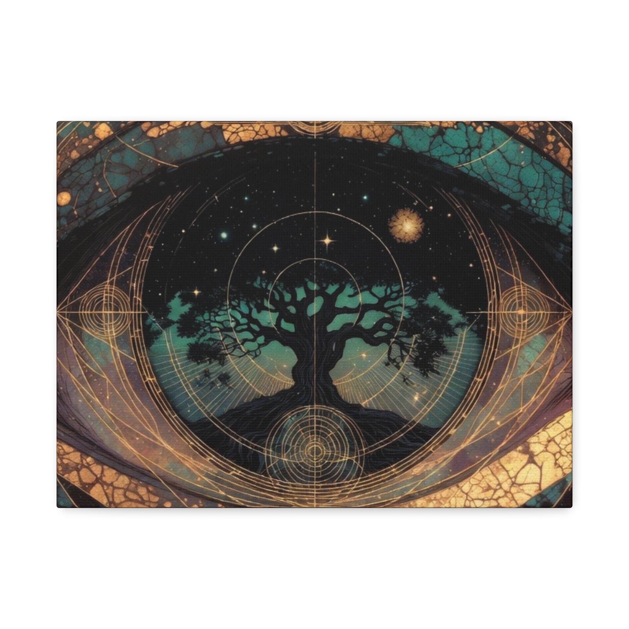Mystic Tree of Life Stretched Canvas – Spiritual Cosmic Wall Art