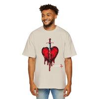 Oversized Graphic Tee — Bleeding Heart with Sword Design