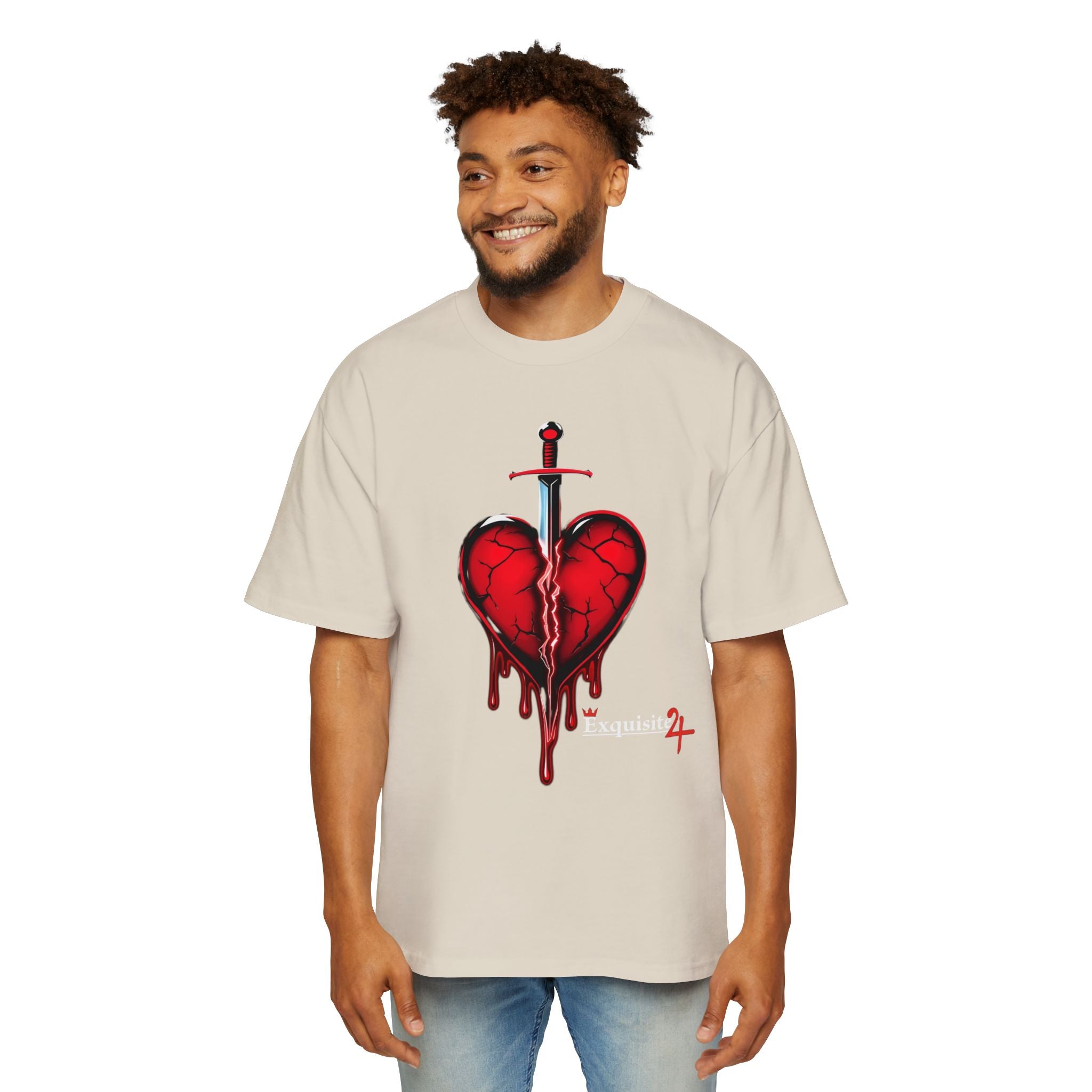 Oversized Graphic Tee — Bleeding Heart with Sword Design