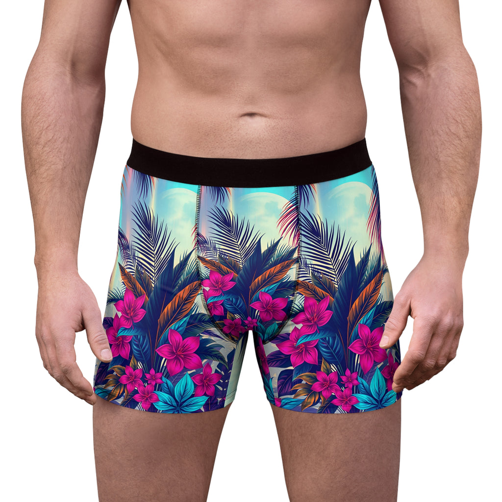 Tropical Floral Boxer Briefs — Vibrant Palm & Hibiscus All-Over Print