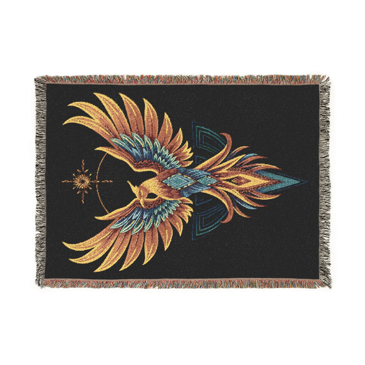 Phoenix Woven Blanket — Boho Mythical Bird Throw for Living Room, Bedroom, or Gift