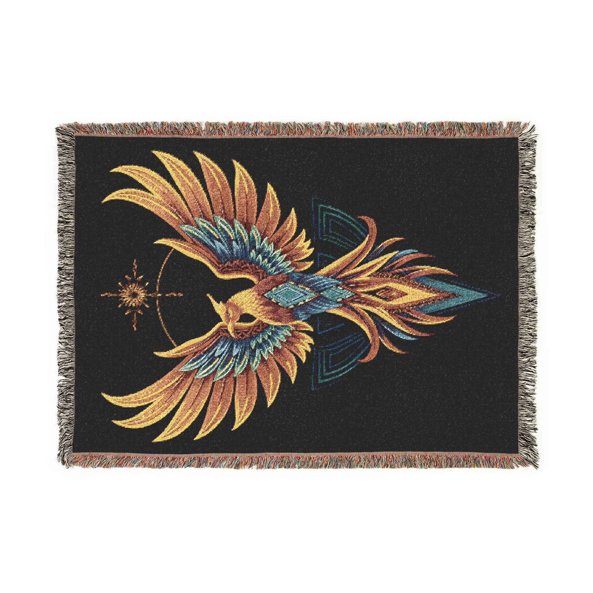 Phoenix Woven Blanket — Boho Mythical Bird Throw for Living Room, Bedroom, or Gift