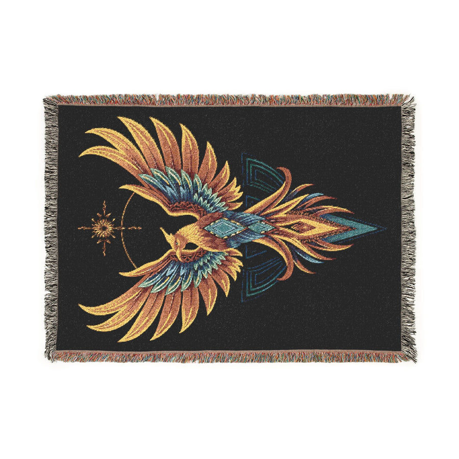 Phoenix Woven Blanket — Boho Mythical Bird Throw for Living Room, Bedroom, or Gift