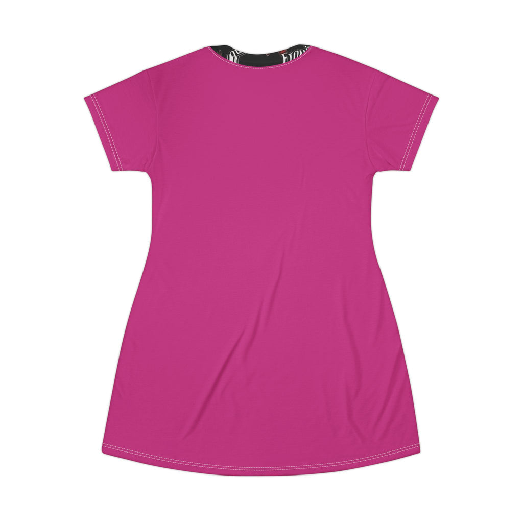Graphic T‑Shirt Dress — Pink Pop Art Woman & Exquisite 24  Logo