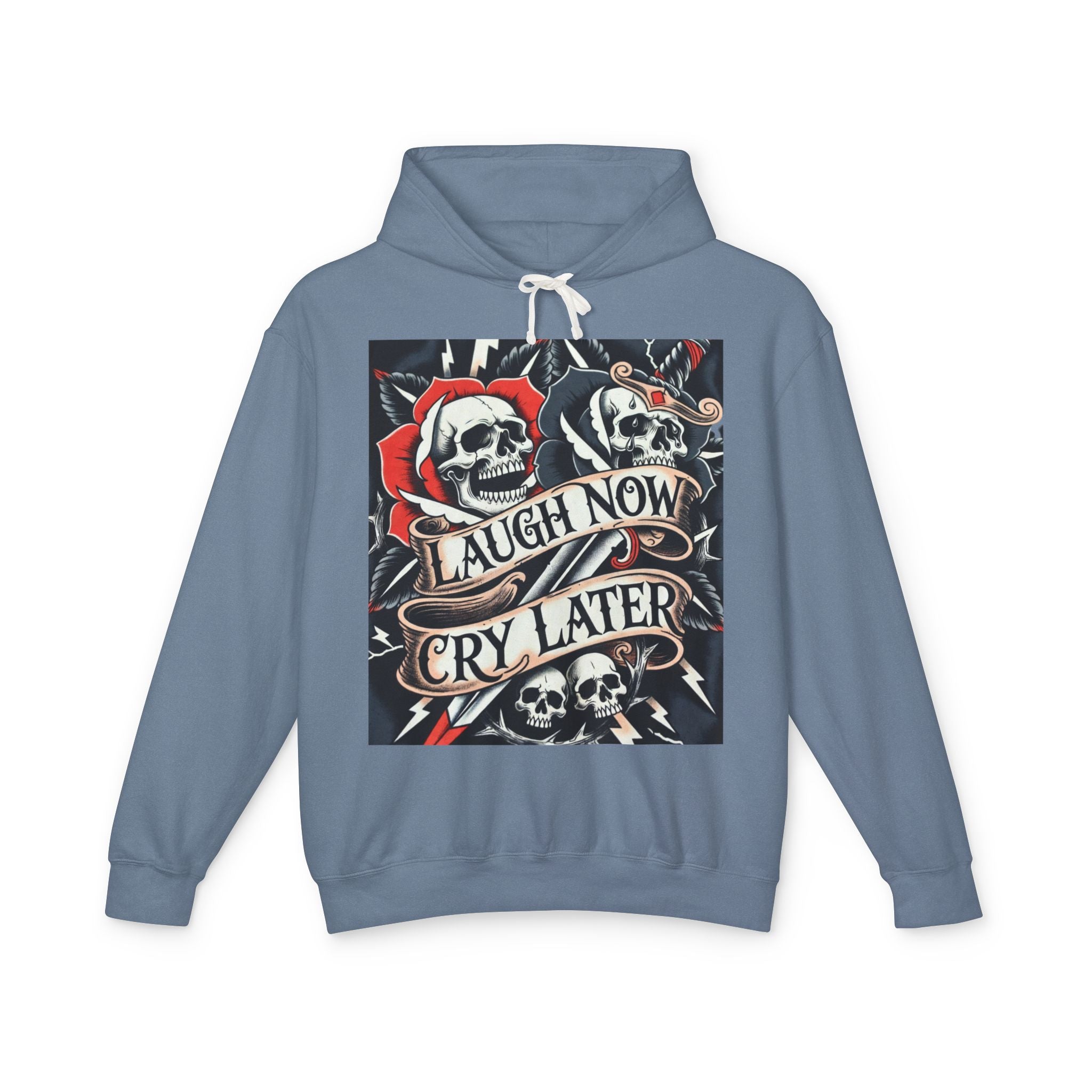 Laugh Now Cry Later Skull Hoodie — Vintage Rose Graphic