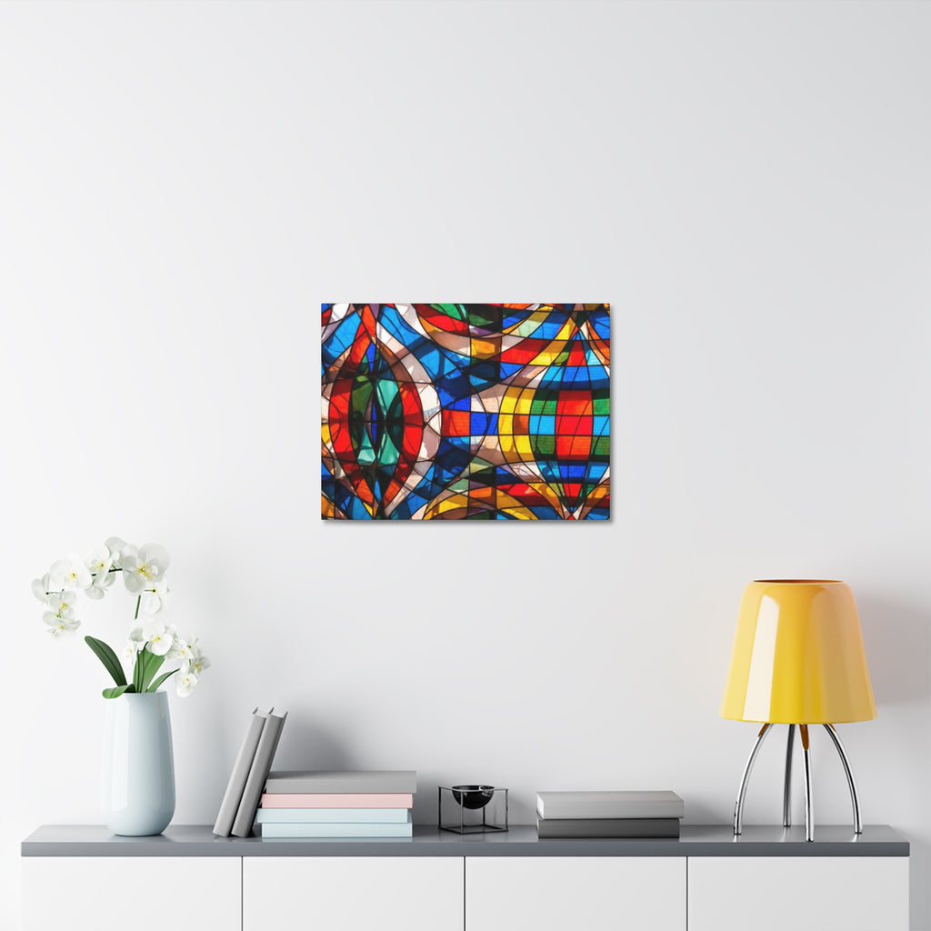 Stained Glass Abstract Stretched Canvas Print — Colorful Geometric Wall Art