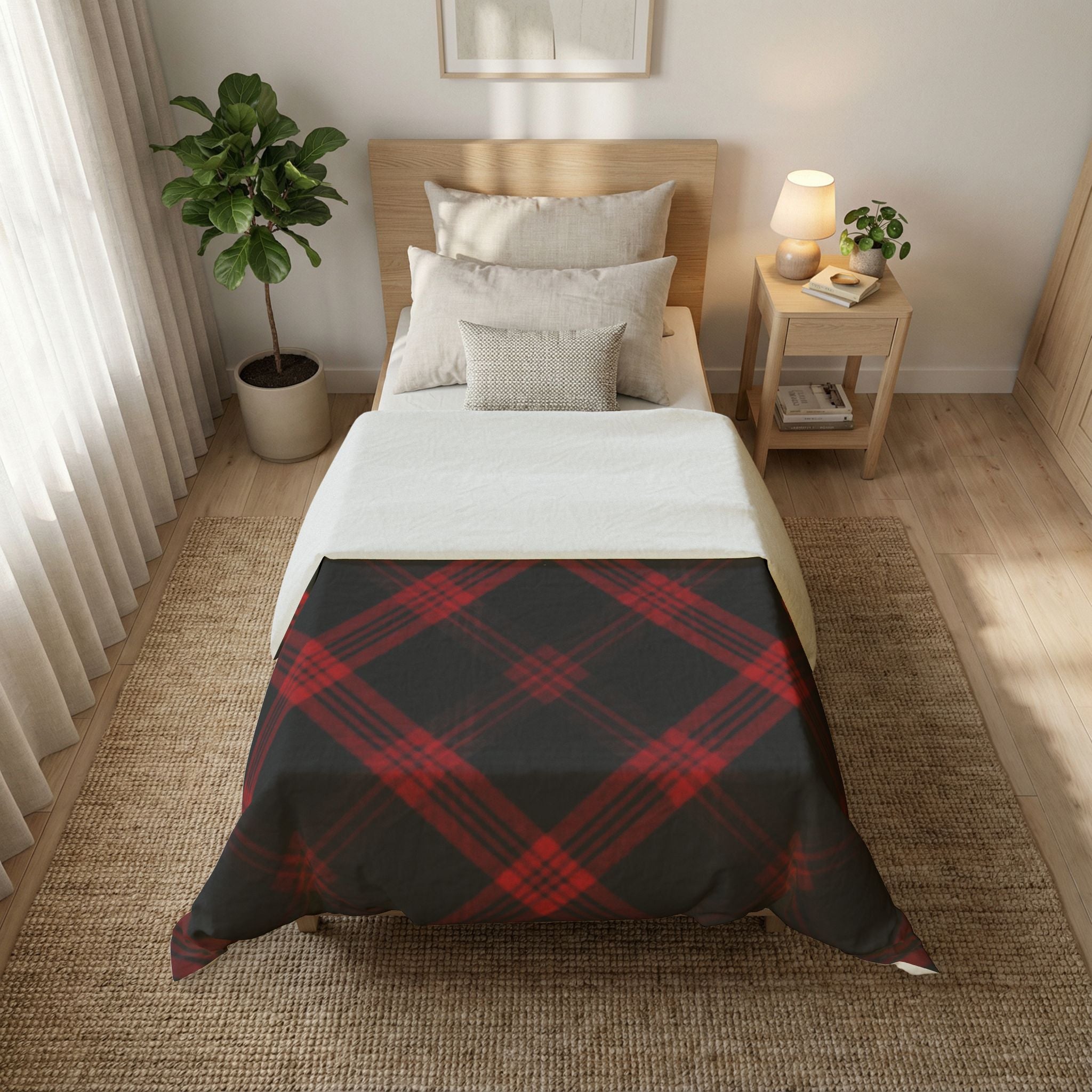 Red & Black Plaid Cotton Duvet Cover