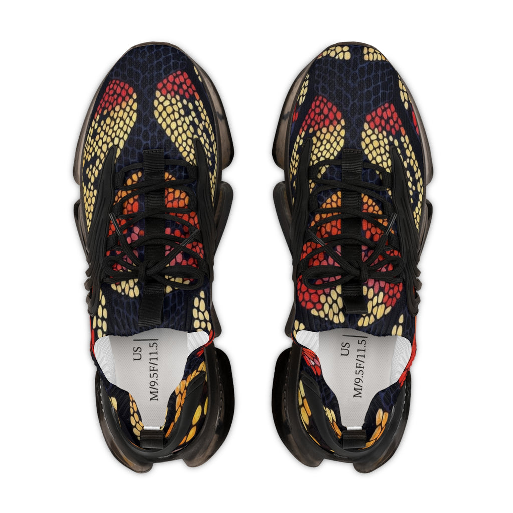Men's Mesh Sneakers — Bold Red & Gold Snake-Scale Athletic Shoes