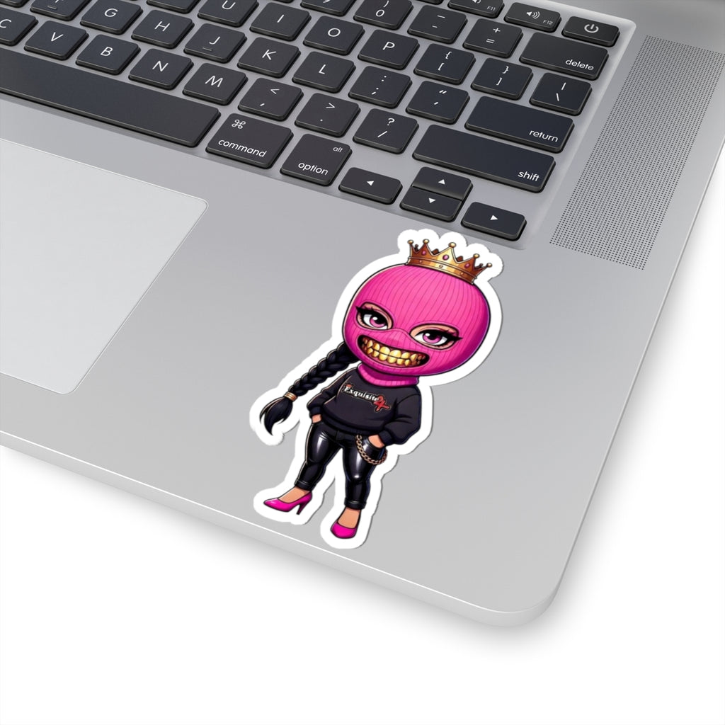 Queen Mask Sticker — Pink Balaclava Girl Kiss-Cut Decal