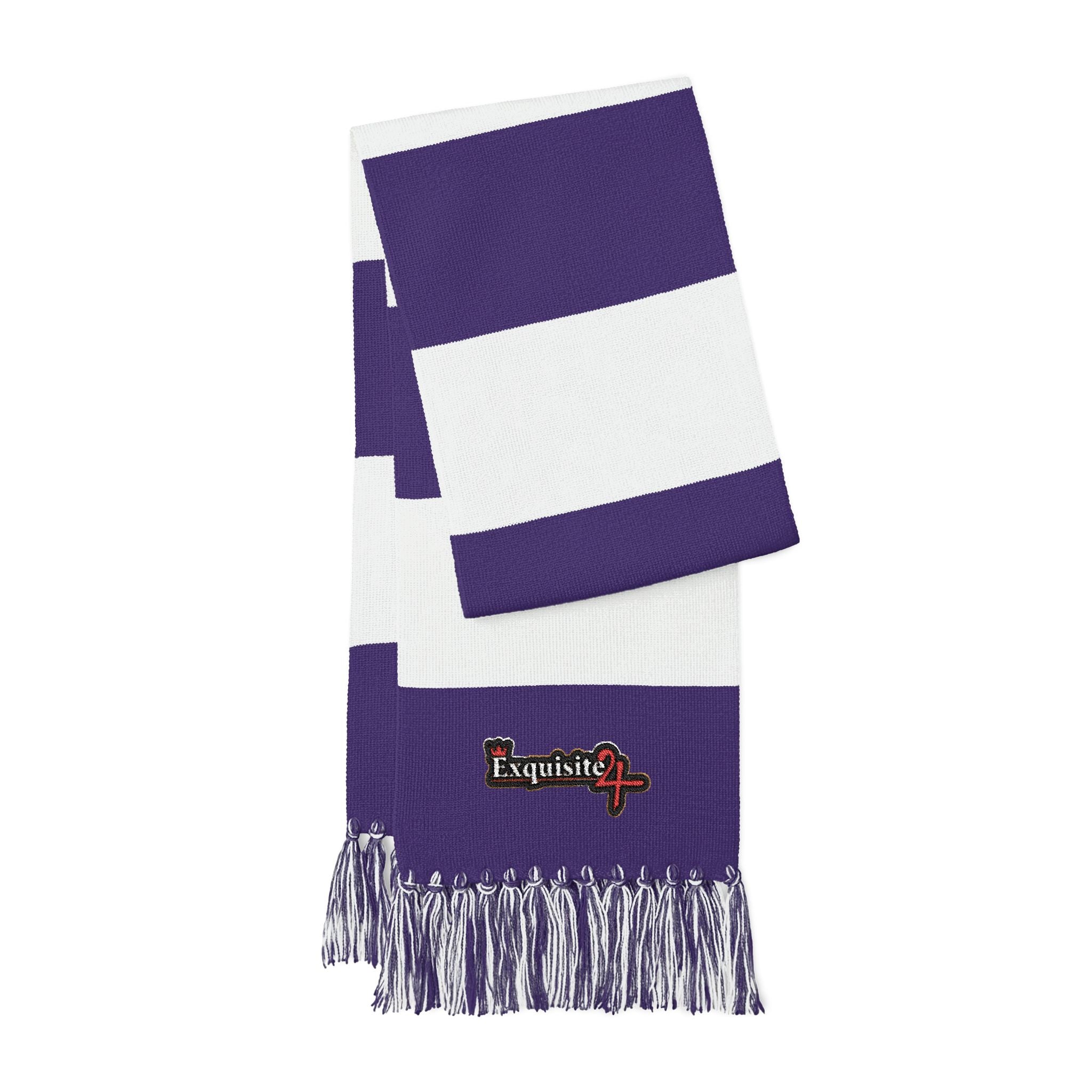 Embroidered Spectator Scarf — Striped Team Fan Scarf with Fringe