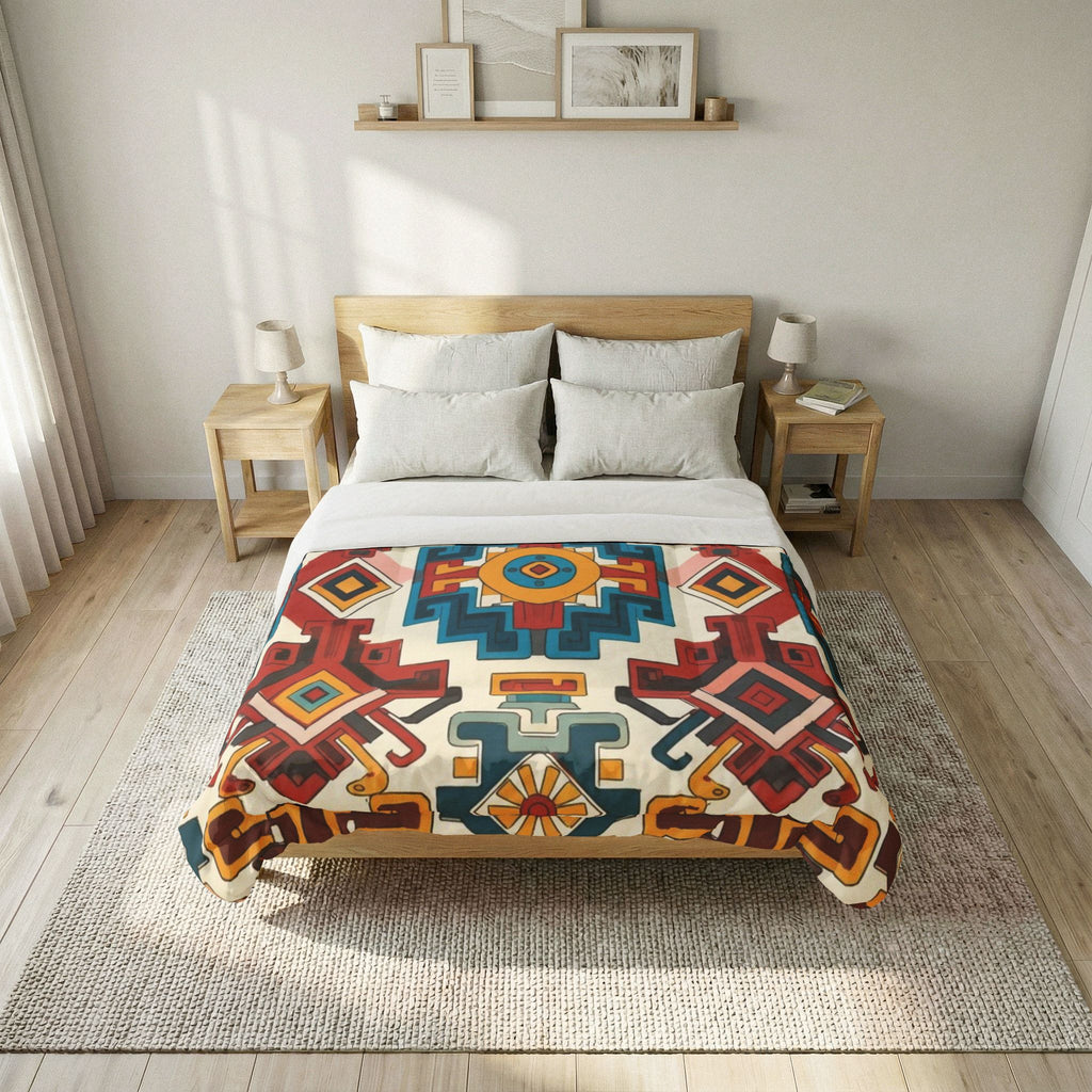 Boho Geometric Cotton Comforter — Southwestern Aztec Pattern Bedspread