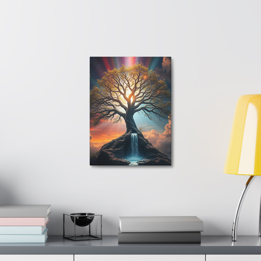 Tree of Light Stretched Canvas Wall Art – Inspirational Fantasy Landscape
