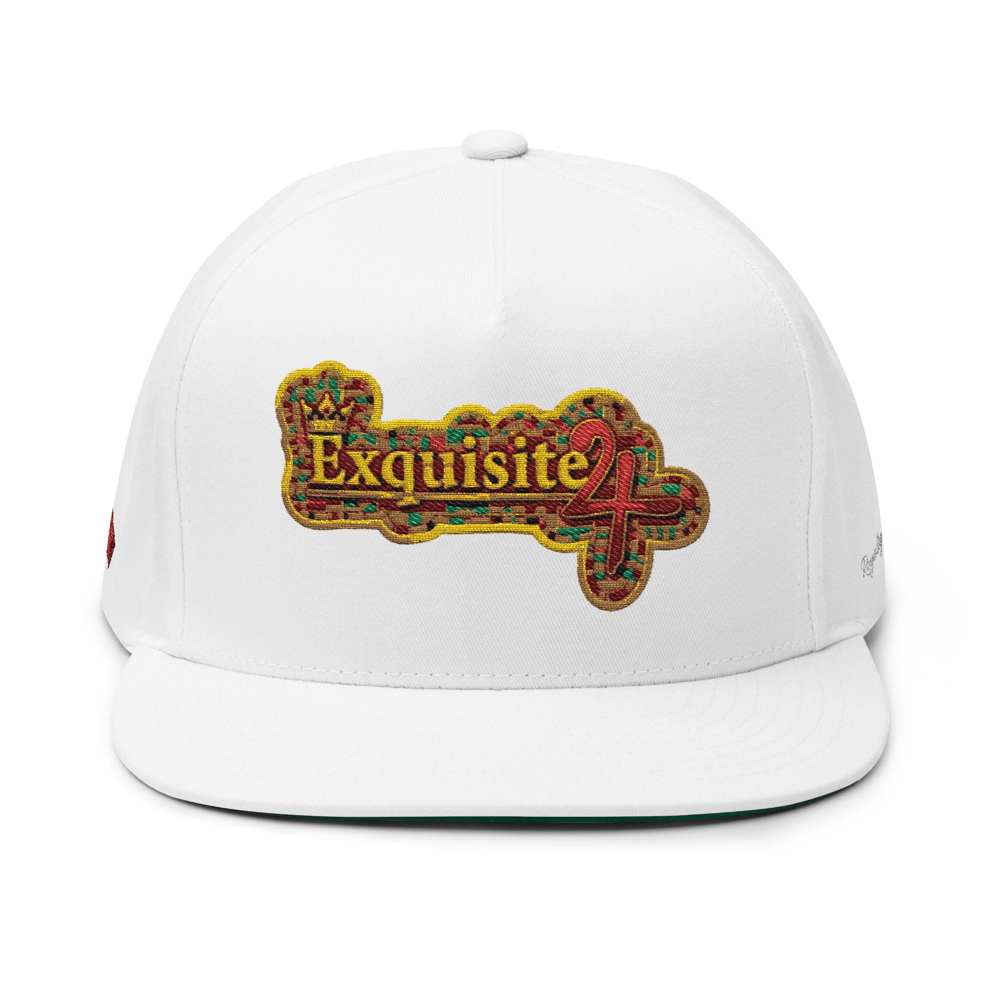 Embroidered 'Exquisite 24' Flat Bill Cap — Kente-Inspired Patch Snapback