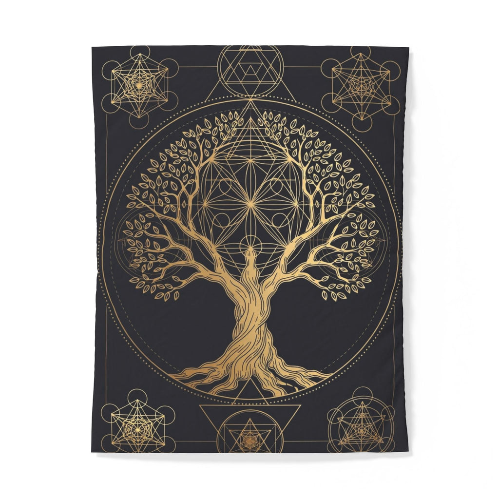 Golden Tree of Life Cotton Duvet Cover — Mystical Geometric Bedding