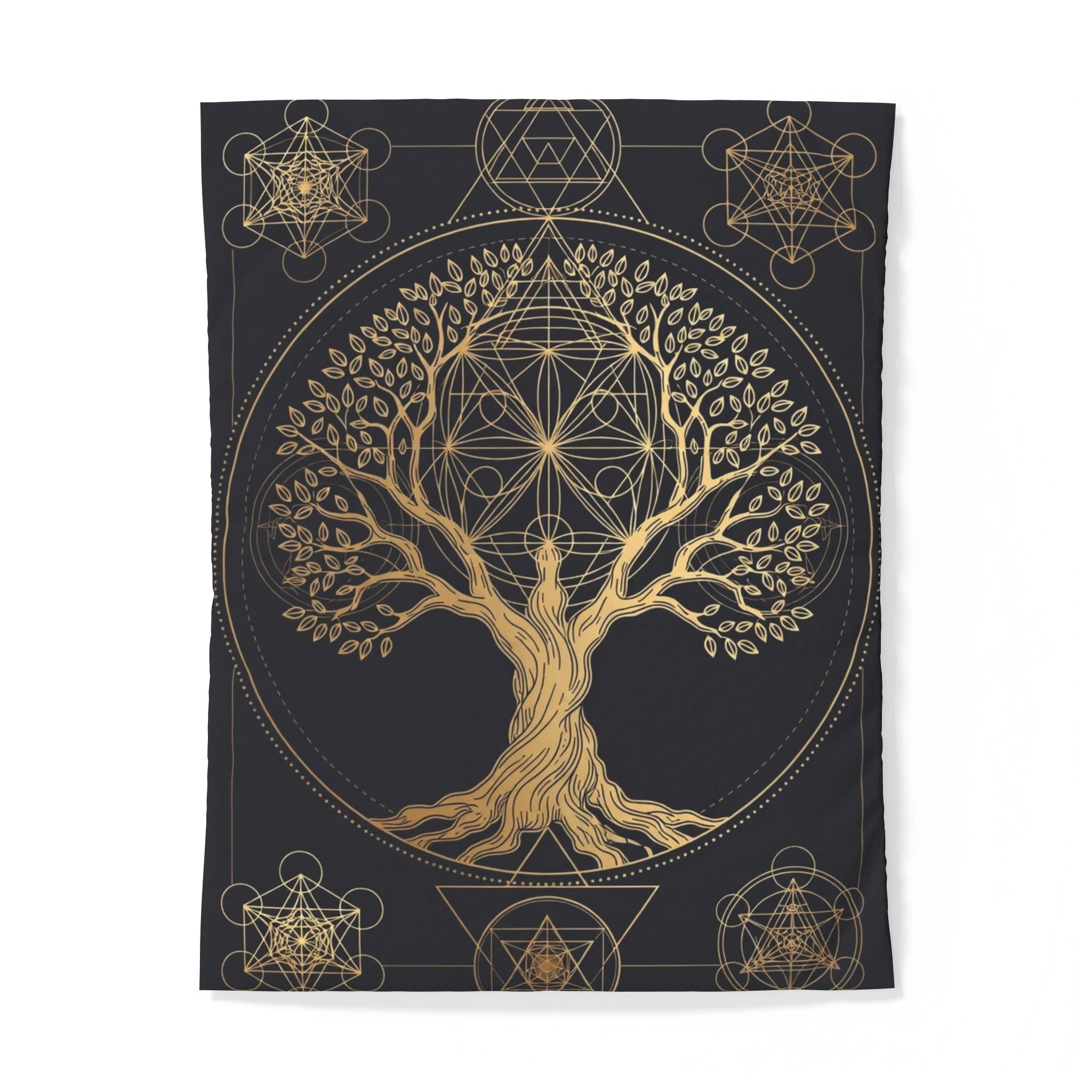Golden Tree of Life Cotton Duvet Cover — Mystical Geometric Bedding