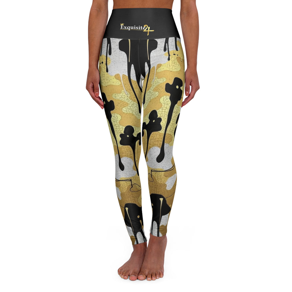 Gold Camo Drip High-Waisted Yoga Leggings