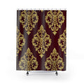 Baroque Damask Shower Curtain — Burgundy & Gold Elegant Bathroom Decor