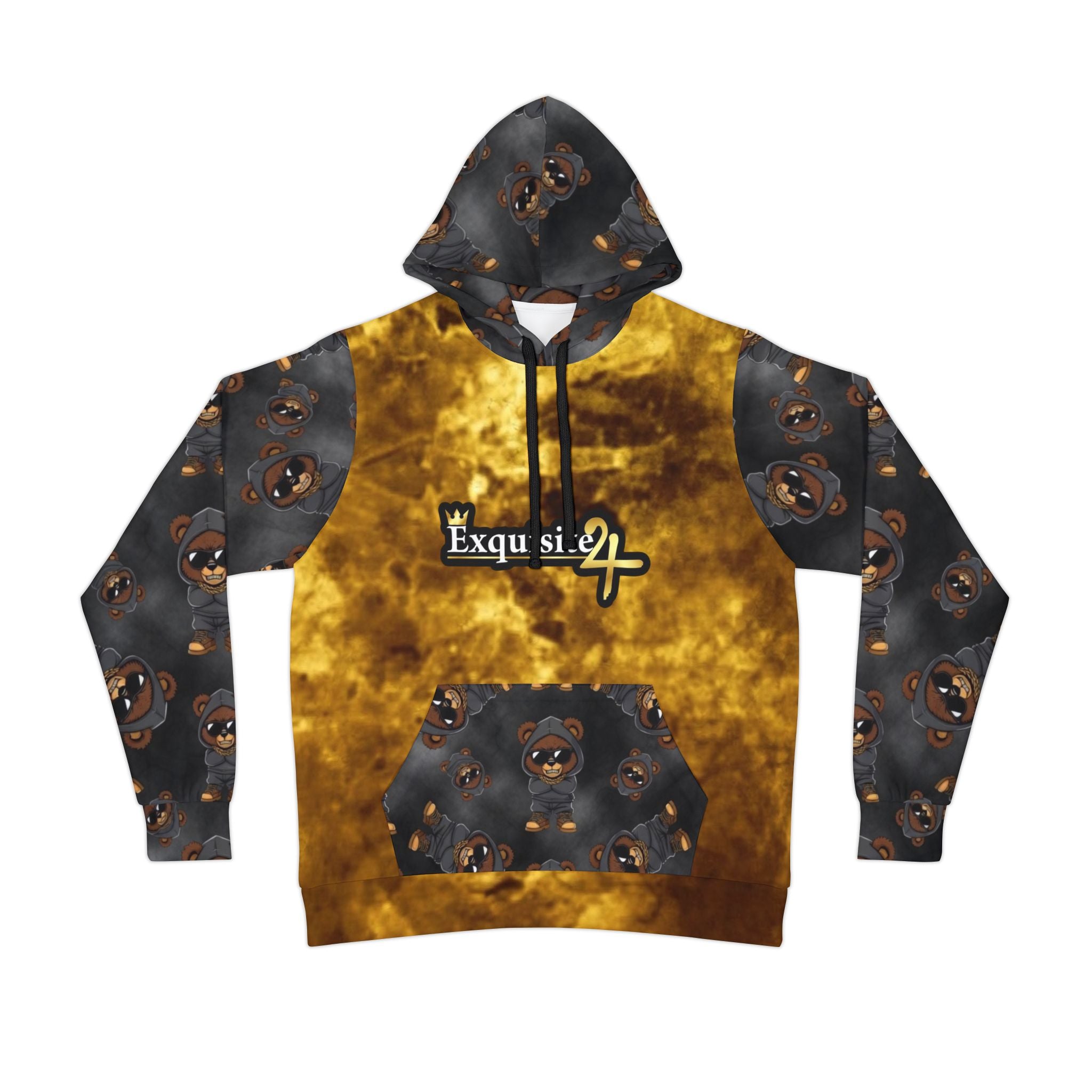 Exquisite 24 Bear Graphic Hoodie — Gold Smoke All-Over Print Athletic Hoodie