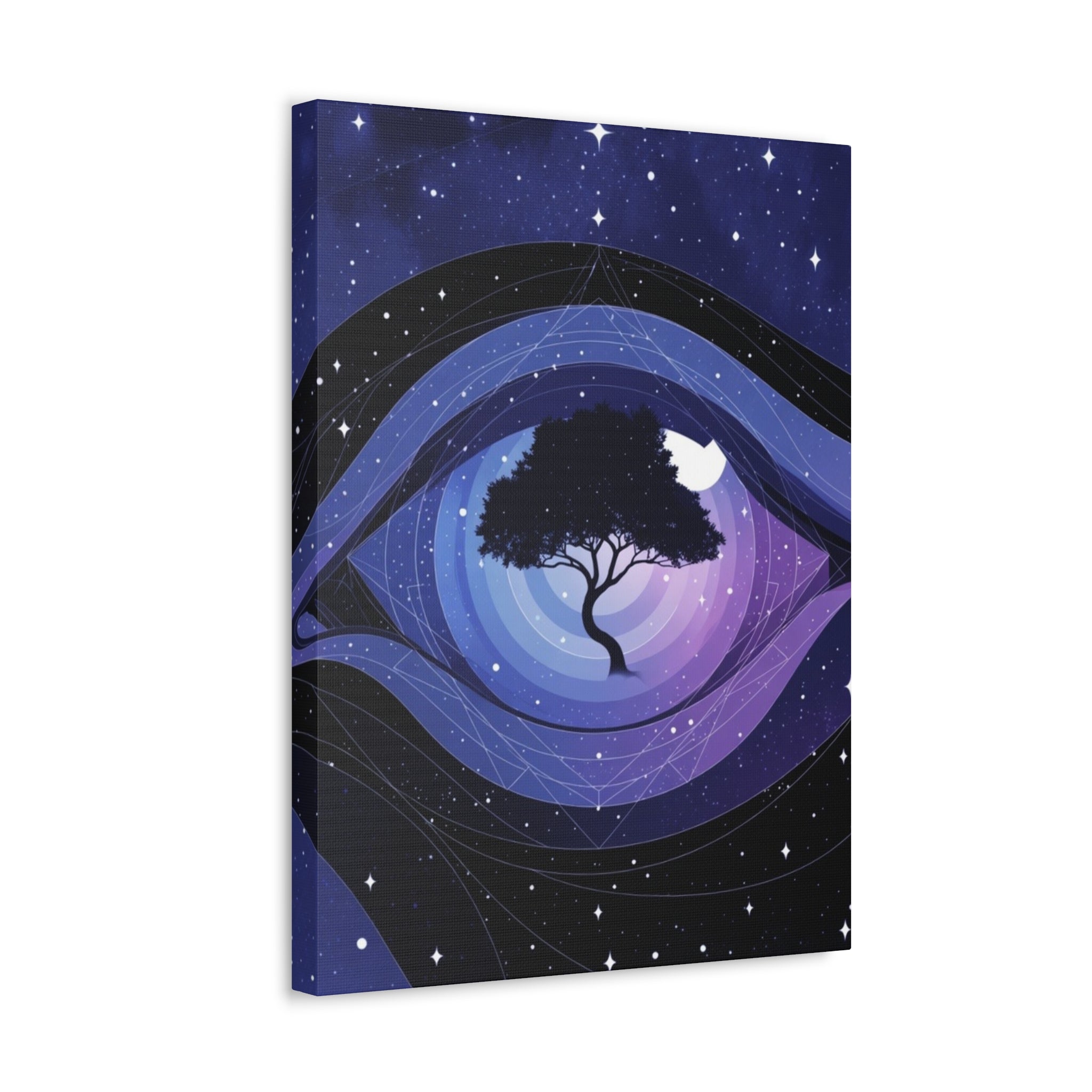 Night Tree Stretched Canvas Wall Art — Mystical Purple Galaxy Eye Design