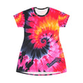 Tie-Dye Spiral T-Shirt Dress – Vibrant Pink, Orange & Black
