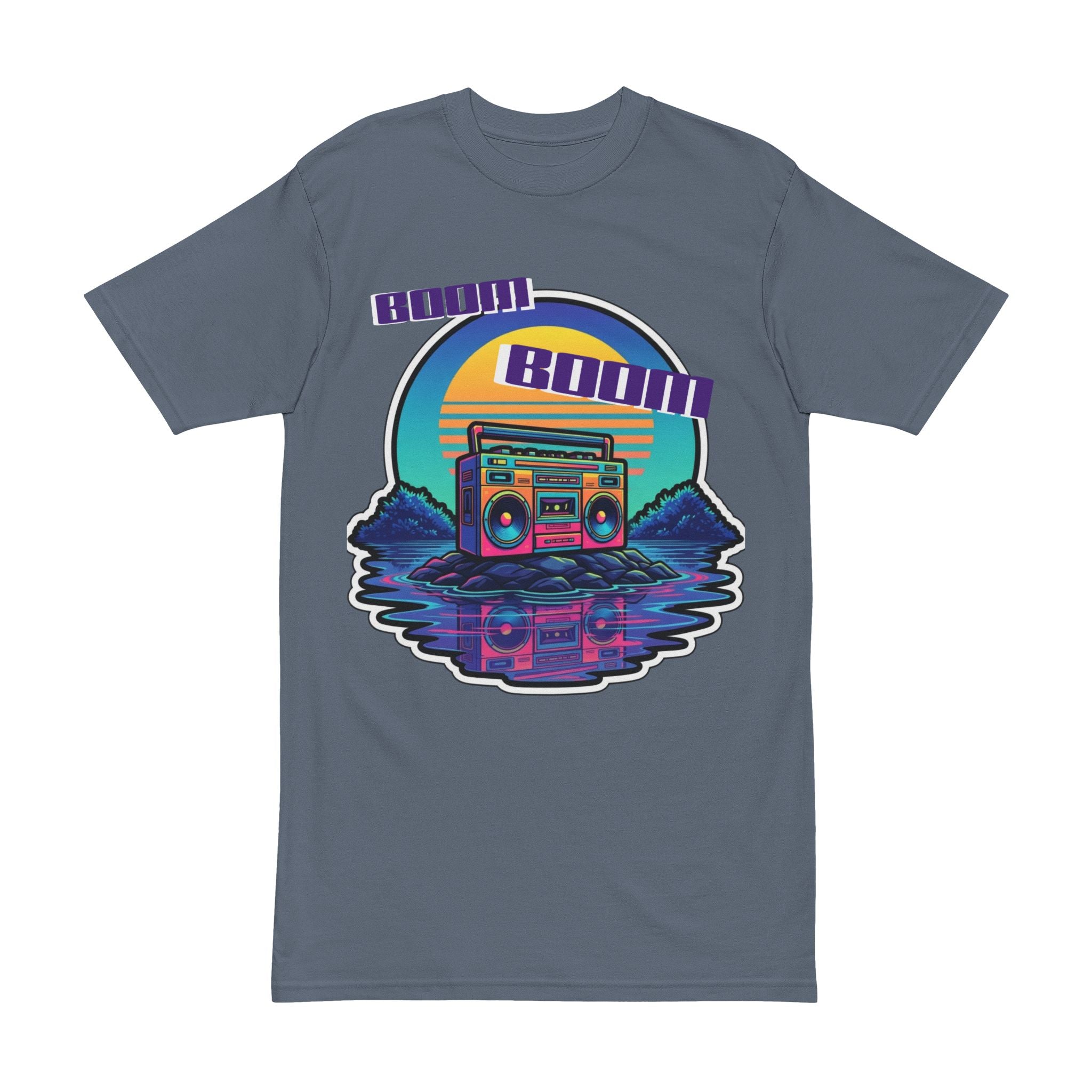 Retro Boombox Tee — Sunset Vaporwave Music Graphic Shirt
