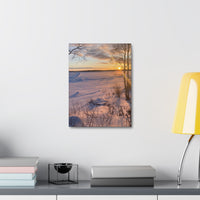 Sunset over Frozen Lake Stretched Canvas Wall Art