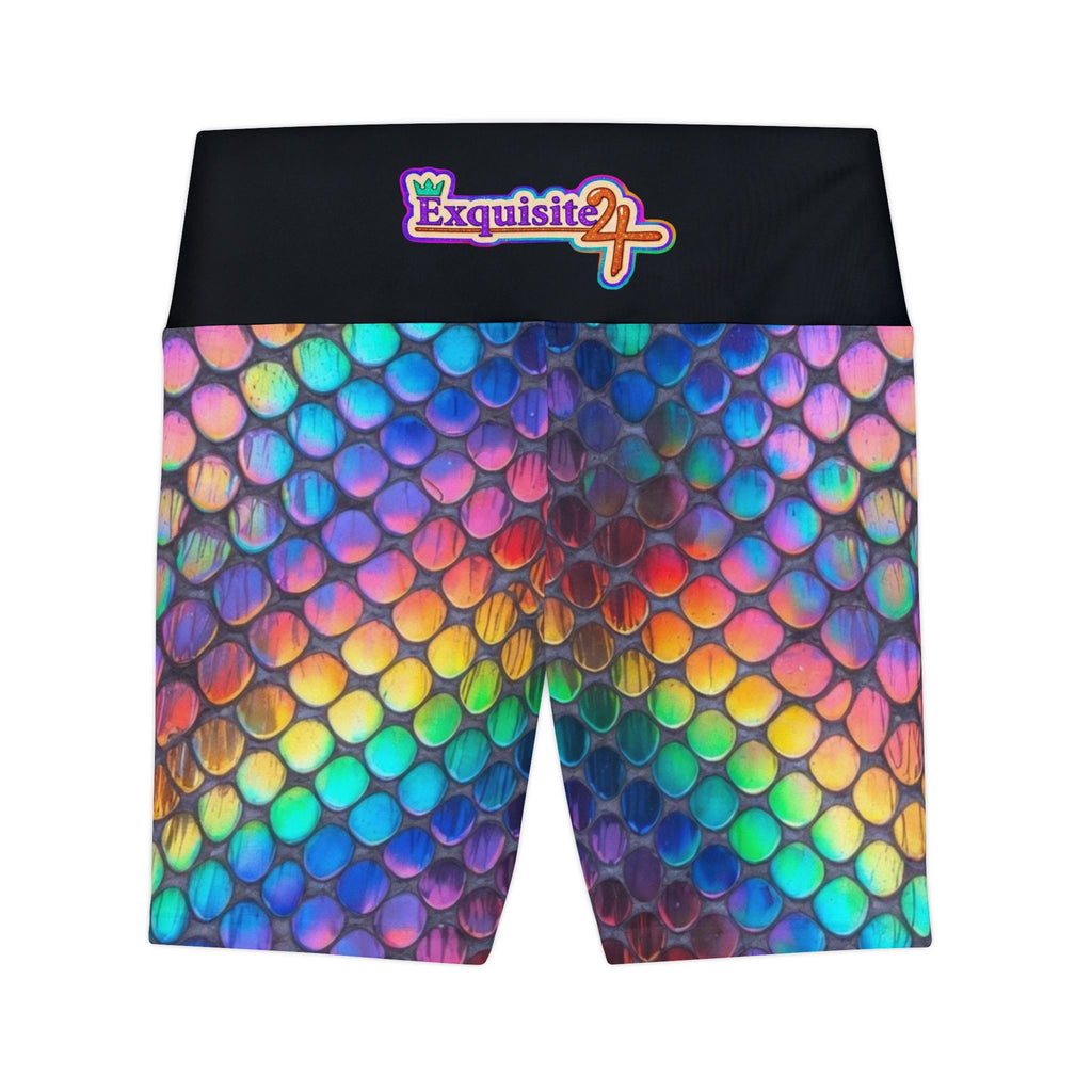 Exquisite 24 Rainbow Scale Women's Workout Shorts — Colorful Mermaid AOP Activewear