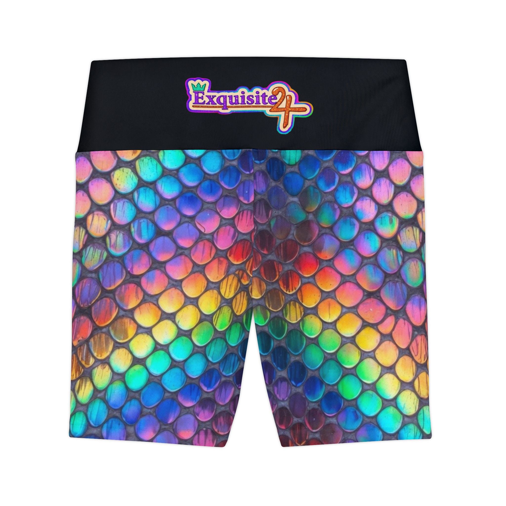Exquisite 24 Rainbow Scale Women's Workout Shorts — Colorful Mermaid AOP Activewear