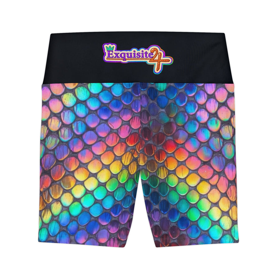 Exquisite 24 Rainbow Scale Women's Workout Shorts — Colorful Mermaid AOP Activewear