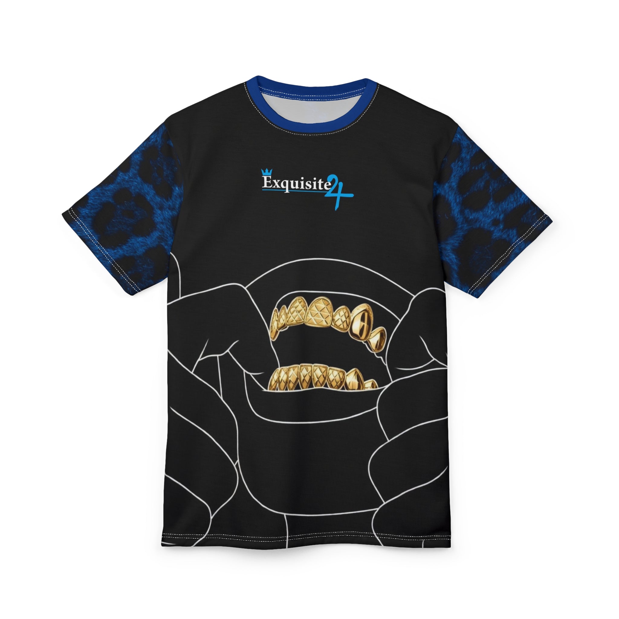 Blue Leopard Gold Grillz Graphic Tee