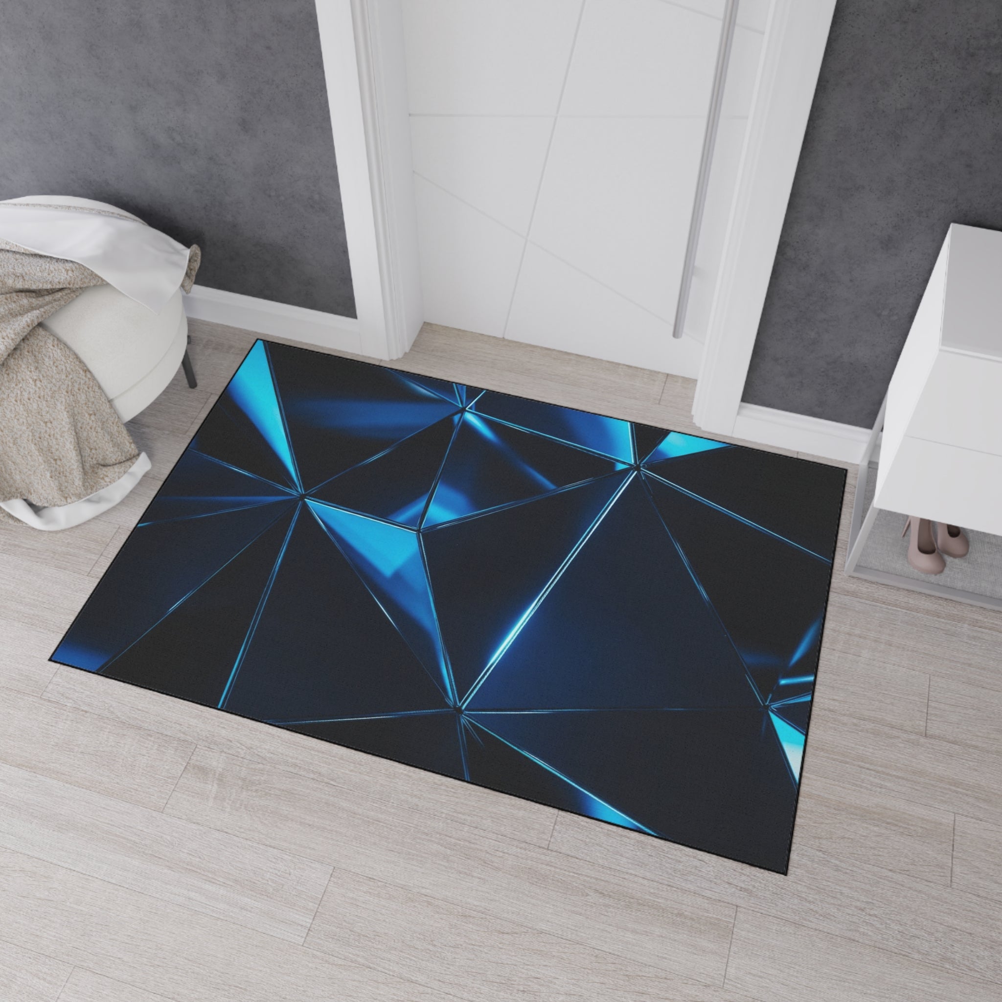 Geometric Blue Prism Floor Mat — Heavy Duty Non-Slip Rug for Entry, Garage & Office