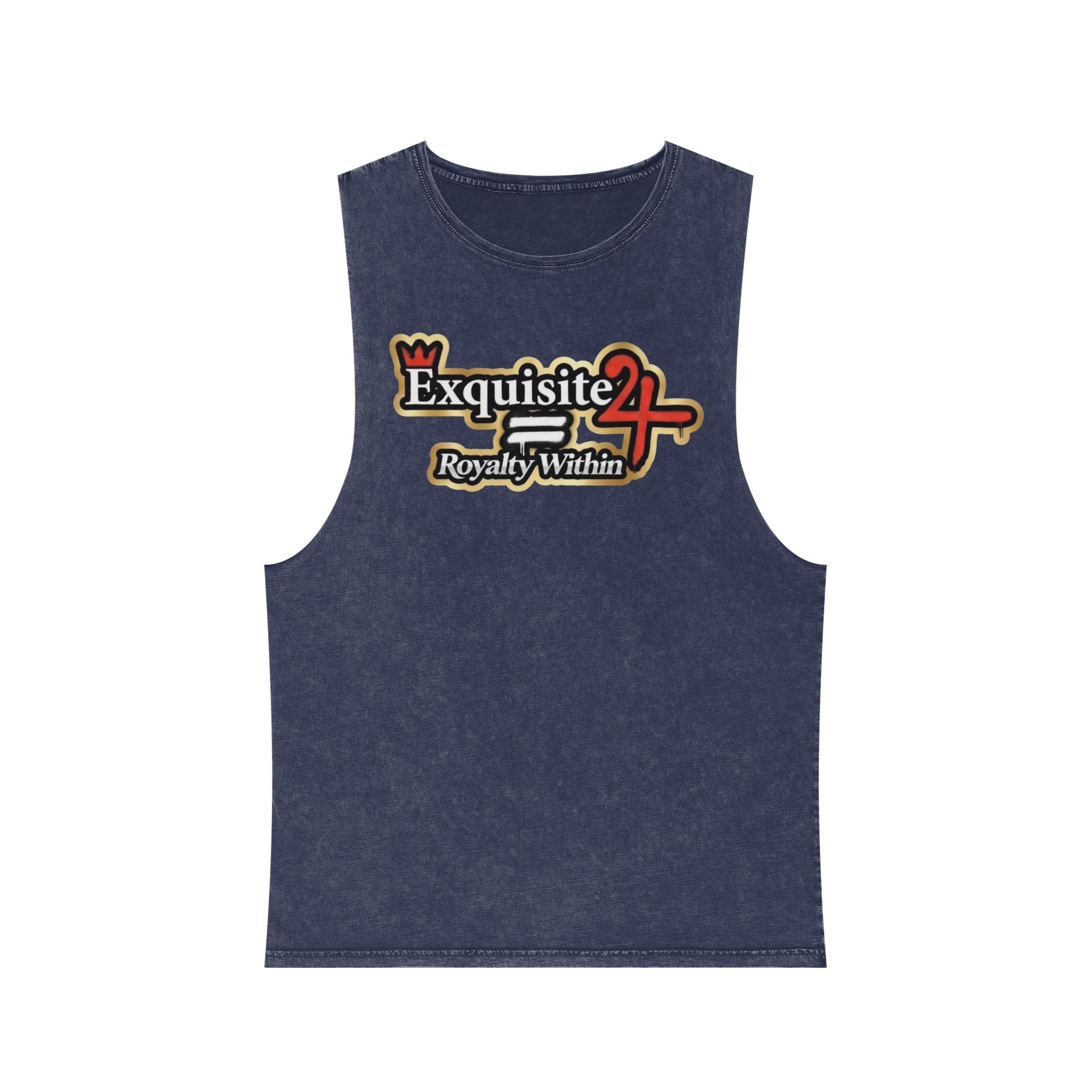 Exquisite 24 'Royalty Within' Stonewash Tank Top — Red Jewel & Blue Roses Graphic
