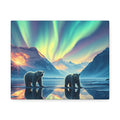 Aurora Polar Bears Stretched Canvas - Northern Lights Wildlife Wall Art