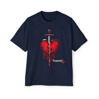 Oversized Graphic Tee — Bleeding Heart with Sword Design