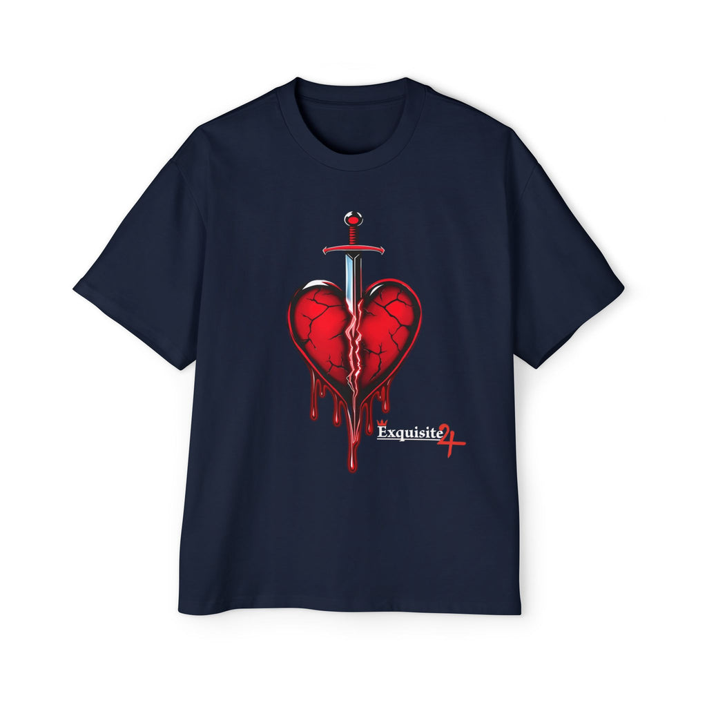Oversized Graphic Tee — Bleeding Heart with Sword Design