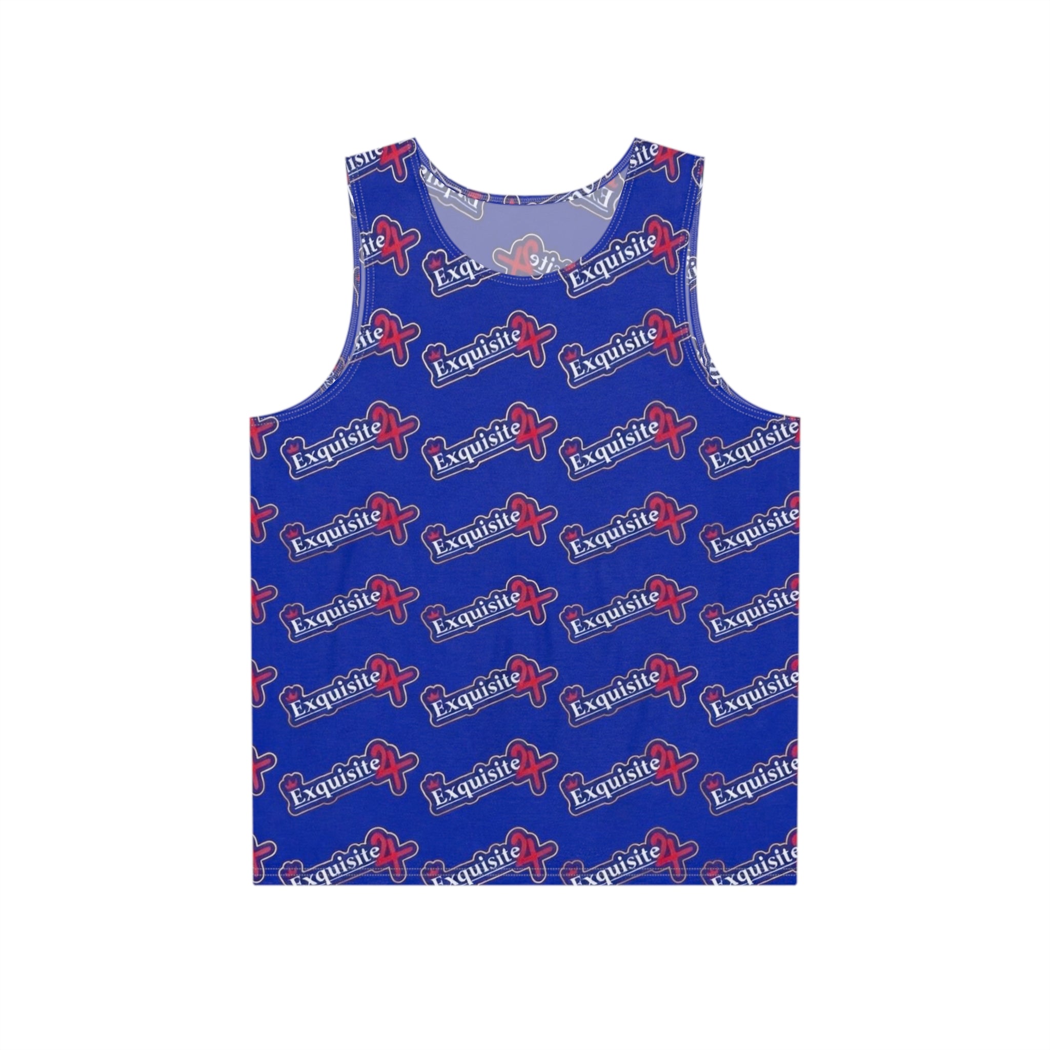 Exquisite 24 Logo All-Over Print Blue Tank Top — Men's Graphic Streetwear