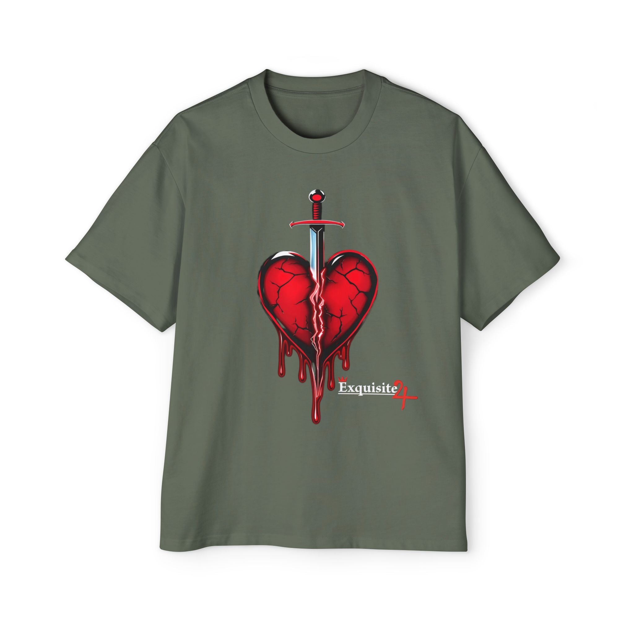 Oversized Graphic Tee — Bleeding Heart with Sword Design
