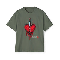 Oversized Graphic Tee — Bleeding Heart with Sword Design
