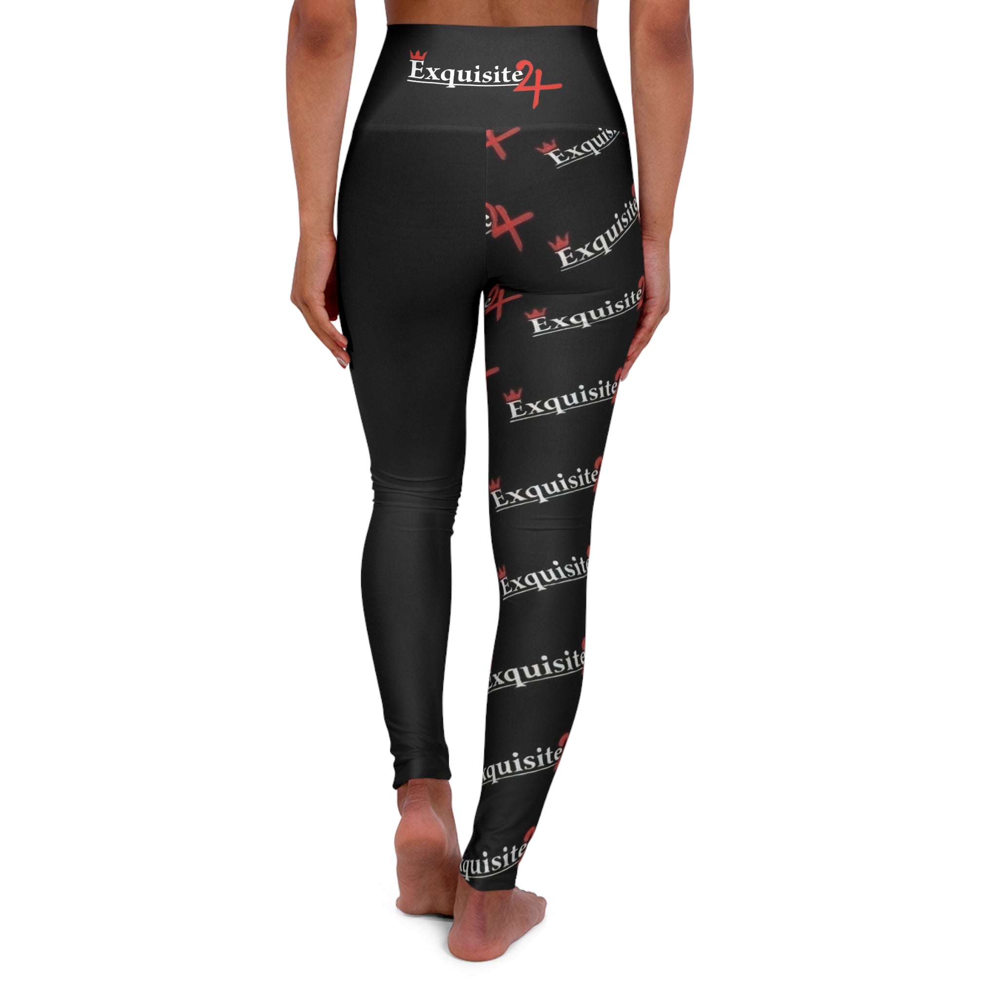High-Waisted Yoga Leggings — Exquisite 24 Logo All-Over Print
