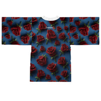 Rose Pattern Kimono Robe — Red Roses on Blue All-Over Print