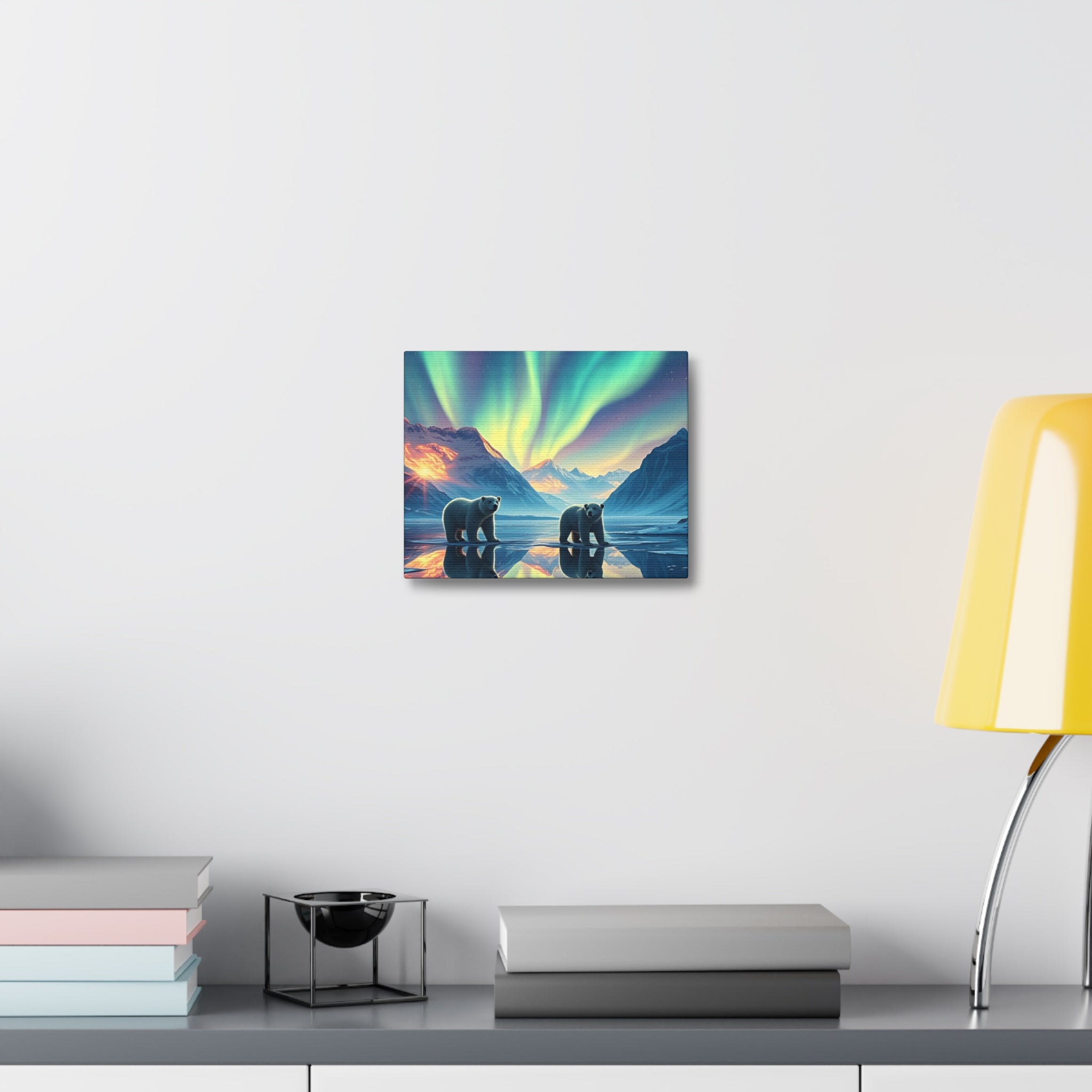 Aurora Polar Bears Stretched Canvas - Northern Lights Wildlife Wall Art