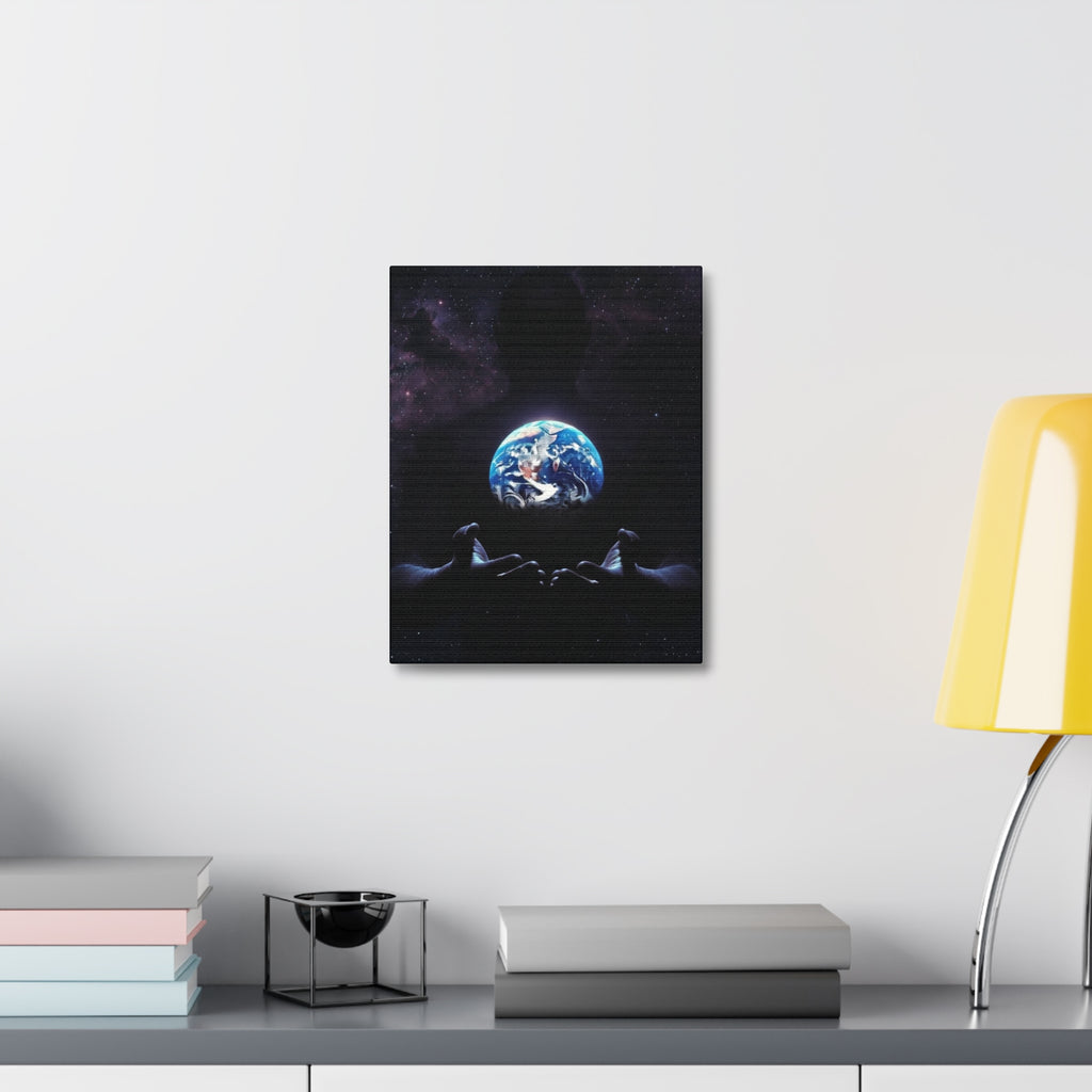 Galaxy Hands Stretched Canvas – Earth in Palm Wall Art