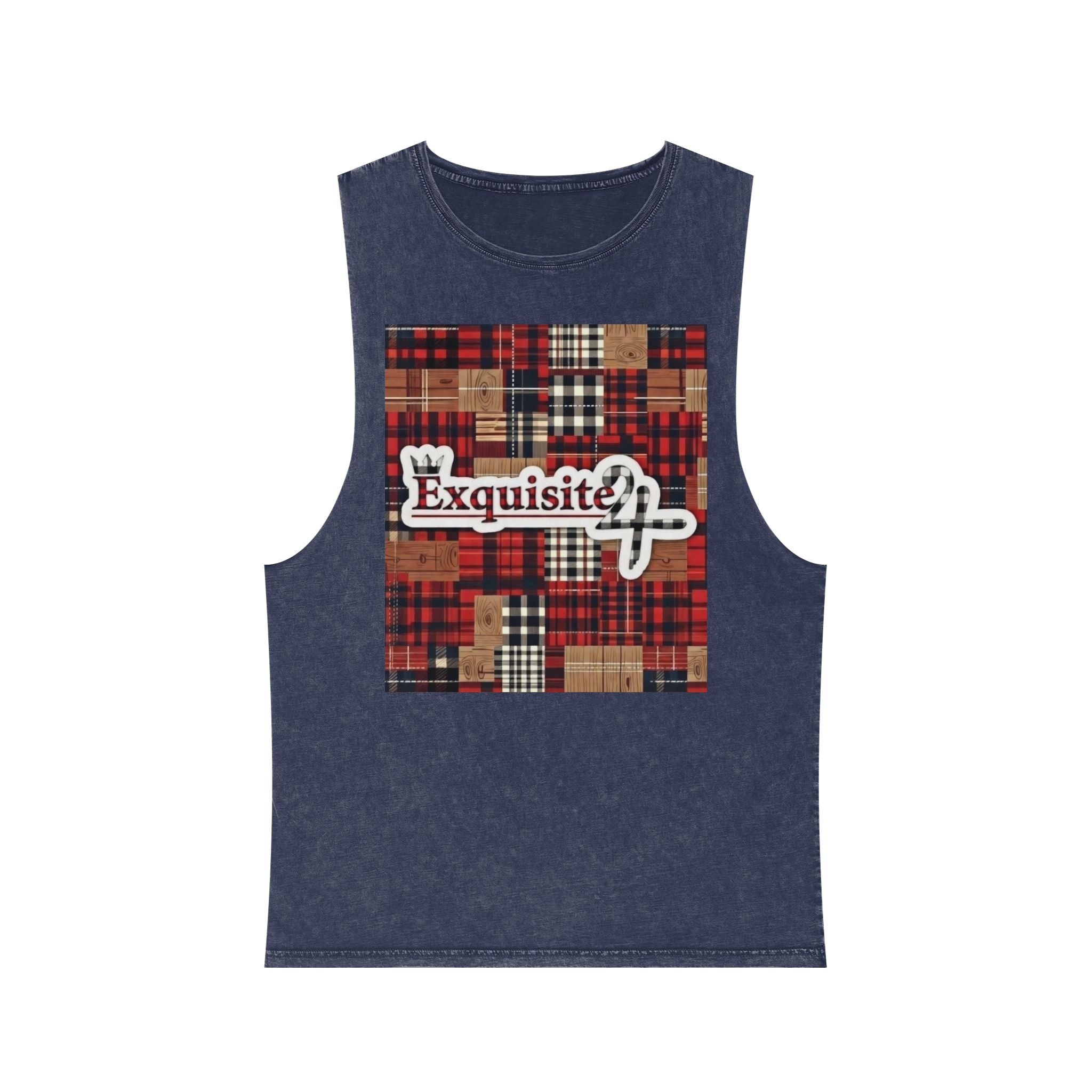 Exquisite 24 Patchwork Tank Top — Stonewash Plaid Graphic Tank